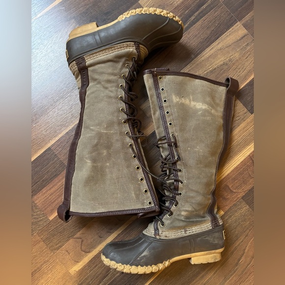Women's LL Bean Signature Waxed-Canvas Tall Maine Hunting Shoe 16”, Size 7m - Picture 4 of 10